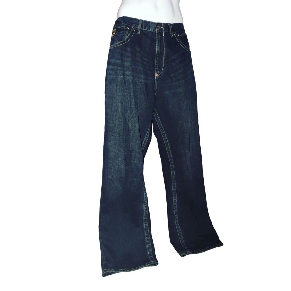 Mens Vintage Denim Jeans 36x33 Dark Wash Blue 90s Hip Hop Baggy Style Akademiks
